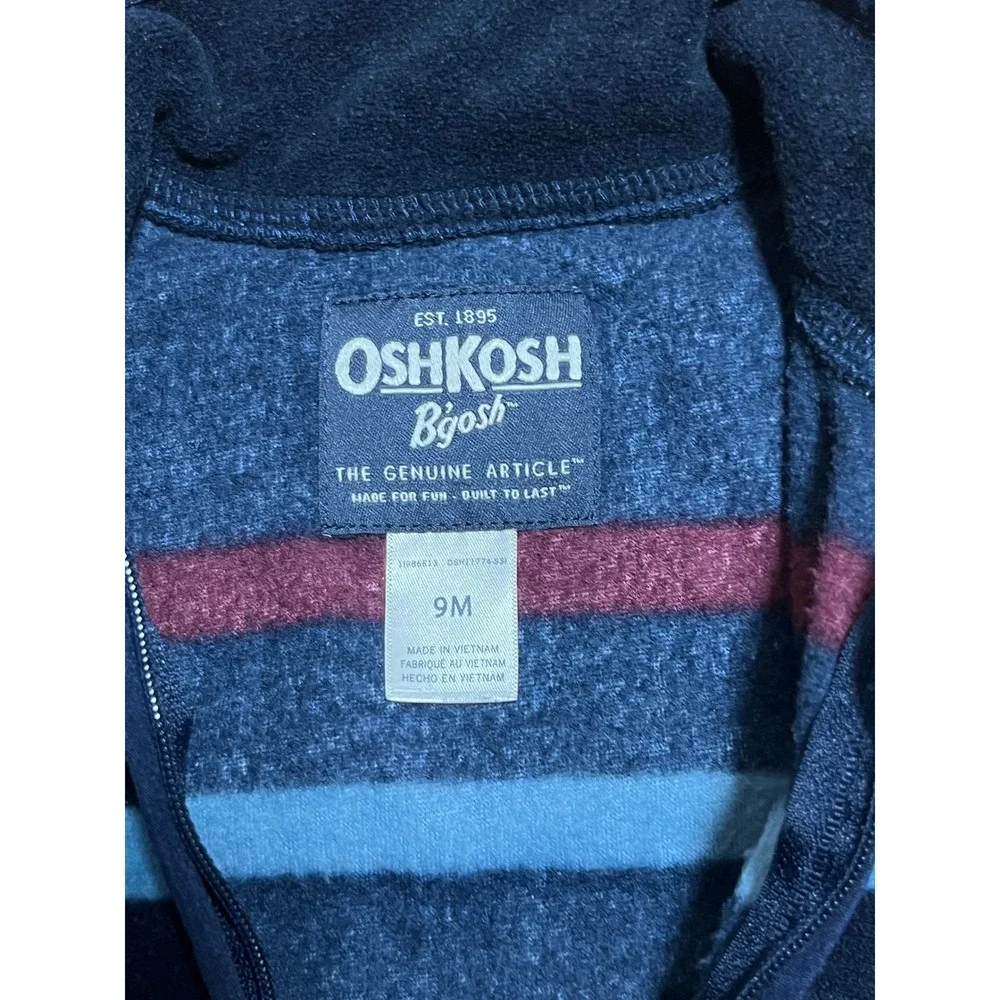 OshKosh B'gosh Fleece Jacket Kids 9M Navy Blue Striped Zip Up Sweater Mock Neck